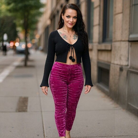 Black Front-Tie Long Sleeve Crop Top W/ Stretch Fit & Flared Cuffs – NWT S - Picture 5 of 5